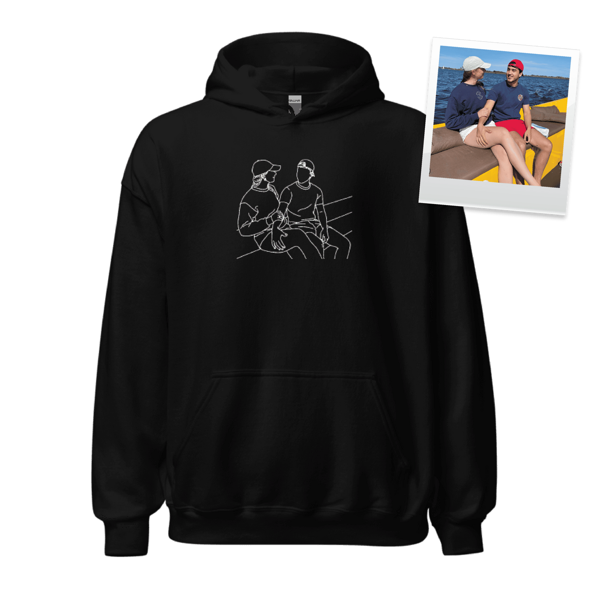 Gepersonaliseerde Foto Hoodie - Line Art Geborduurd