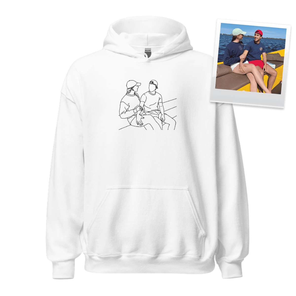 Gepersonaliseerde Foto Hoodie - Line Art Geborduurd