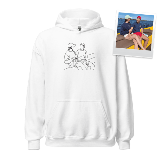 Gepersonaliseerde Foto Hoodie - Line Art Geborduurd